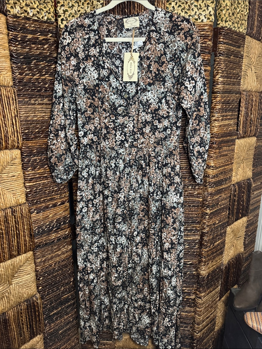 Women's Floral Maxi Dress in Black and Brown by Lovestitch